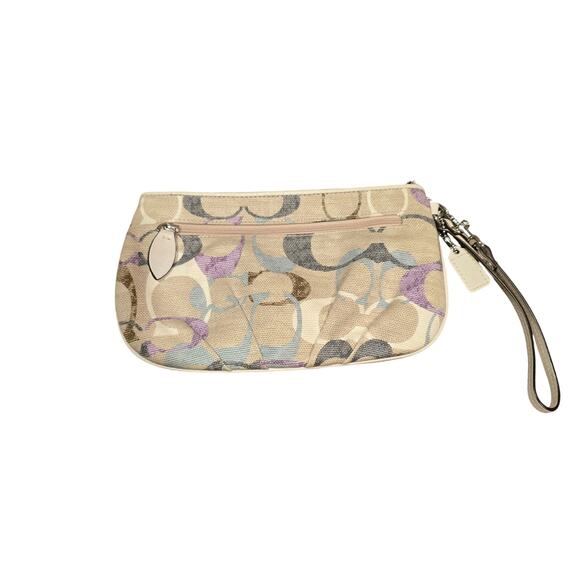 Coach Beige Purple & Blue Zip Wristlet Purse - Picture 2 of 8